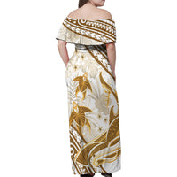 Gold Polynesia Family Matching Off Shoulder Maxi Dress and Hawaiian Shirt Polynesian Turtle Shark Tattoo Tropical Vintage LT14 - Polynesian Pride