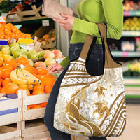 Gold Polynesia Grocery Bag Polynesian Turtle Shark Tattoo Tropical Vintage