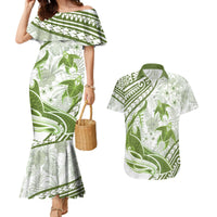 Lime Green Polynesia Couples Matching Mermaid Dress and Hawaiian Shirt Polynesian Turtle Shark Tattoo Tropical Vintage LT14 Lime Green - Polynesian Pride