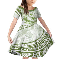 Lime Green Polynesia Family Matching Mermaid Dress and Hawaiian Shirt Polynesian Turtle Shark Tattoo Tropical Vintage LT14 Daughter's Dress Lime Green - Polynesian Pride