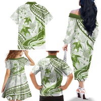 Lime Green Polynesia Family Matching Off Shoulder Long Sleeve Dress and Hawaiian Shirt Polynesian Turtle Shark Tattoo Tropical Vintage LT14 - Polynesian Pride