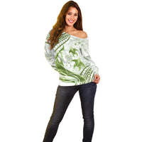 Lime Green Polynesia Off Shoulder Sweater Polynesian Turtle Shark Tattoo Tropical Vintage LT14 - Polynesian Pride