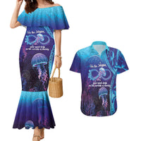 Polynesia Jellyfish Memorial Personalised Couples Matching Mermaid Dress and Hawaiian Shirt Infinity Jellies Polynesian Pattern