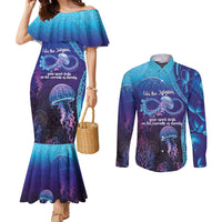 Polynesia Jellyfish Memorial Personalised Couples Matching Mermaid Dress and Long Sleeve Button Shirt Infinity Jellies Polynesian Pattern