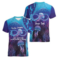 Polynesia Jellyfish Memorial Personalised Women V-Neck T-Shirt Infinity Jellies Polynesian Pattern