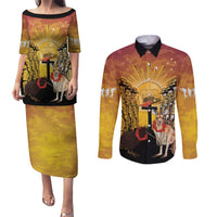 Australia And New Zealand ANZAC Couples Matching Puletasi and Long Sleeve Button Shirt Aussie Kangaroo With Aotearoa Kiwi Lest We Forget LT14 Yellow - Polynesian Pride