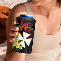Wallis and Futuna Victory Day 4 in 1 Can Cooler Tumbler Liberty Equality Fraternity Polynesian Plumeria