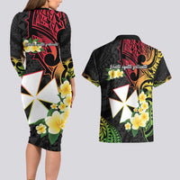 Wallis and Futuna Victory Day Couples Matching Long Sleeve Bodycon Dress and Hawaiian Shirt Liberty Equality Fraternity Polynesian Plumeria
