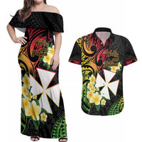 Wallis and Futuna Victory Day Couples Matching Off Shoulder Maxi Dress and Hawaiian Shirt Liberty Equality Fraternity Polynesian Plumeria