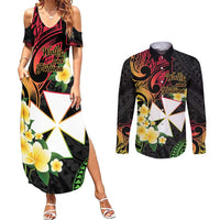 Wallis and Futuna Victory Day Couples Matching Summer Maxi Dress and Long Sleeve Button Shirt Liberty Equality Fraternity Polynesian Plumeria