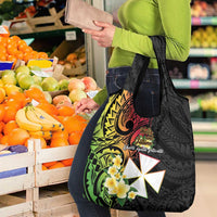 Wallis and Futuna Victory Day Grocery Bag Liberty Equality Fraternity Polynesian Plumeria