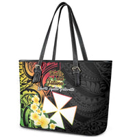 Wallis and Futuna Victory Day Leather Tote Bag Liberty Equality Fraternity Polynesian Plumeria