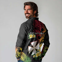 Wallis and Futuna Victory Day Long Sleeve Polo Shirt Liberty Equality Fraternity Polynesian Plumeria