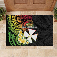 Wallis and Futuna Victory Day Rubber Doormat Liberty Equality Fraternity Polynesian Plumeria