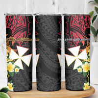 Wallis and Futuna Victory Day Skinny Tumbler Liberty Equality Fraternity Polynesian Plumeria