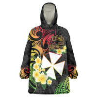 Wallis and Futuna Victory Day Wearable Blanket Hoodie Liberty Equality Fraternity Polynesian Plumeria