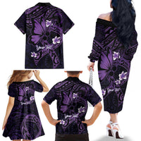 Personalised Fibromyalgia Awareness Month Family Matching Off The Shoulder Long Sleeve Dress and Hawaiian Shirt Fibro Warrior Strength In Every Struggle