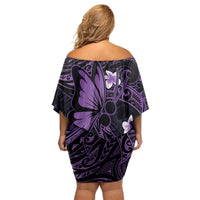 Personalised Fibromyalgia Awareness Month Family Matching Off Shoulder Short Dress and Hawaiian Shirt Fibro Warrior Strength In Every Struggle