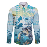 Personalized Snorkeling Hawaii Family Matching Off The Shoulder Long Sleeve Dress and Hawaiian Shirt Ocean Lover Hawaiian Kakau Honu Turtle