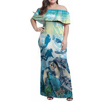 Personalized Snorkeling Hawaii Family Matching Off Shoulder Maxi Dress and Hawaiian Shirt Ocean Lover Hawaiian Kakau Honu Turtle