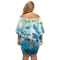 Personalized Snorkeling Hawaii Family Matching Off Shoulder Short Dress and Hawaiian Shirt Ocean Lover Hawaiian Kakau Honu Turtle