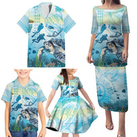 Personalized Snorkeling Hawaii Family Matching Puletasi and Hawaiian Shirt Ocean Lover Hawaiian Kakau Honu Turtle