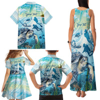 Personalized Snorkeling Hawaii Family Matching Tank Maxi Dress and Hawaiian Shirt Ocean Lover Hawaiian Kakau Honu Turtle