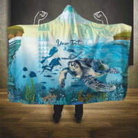 Personalized Snorkeling Hawaii Hooded Blanket Ocean Lover Hawaiian Kakau Honu Turtle