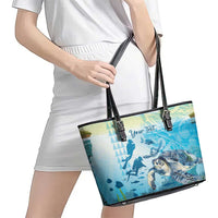 Personalized Snorkeling Hawaii Leather Tote Bag Ocean Lover Hawaiian Kakau Honu Turtle