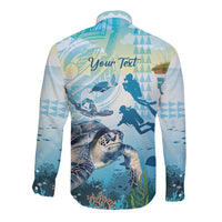 Personalized Snorkeling Hawaii Long Sleeve Button Shirt Ocean Lover Hawaiian Kakau Honu Turtle