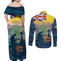 Niue ANZAC Day Couples Matching Off Shoulder Maxi Dress and Long Sleeve Button Shirt We Will Remember Them Camouflage Style