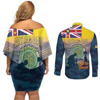 Niue ANZAC Day Couples Matching Off Shoulder Short Dress and Long Sleeve Button Shirt We Will Remember Them Camouflage Style