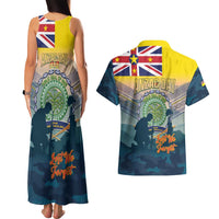 Niue ANZAC Day Couples Matching Tank Maxi Dress and Hawaiian Shirt We Will Remember Them Camouflage Style