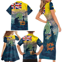 Niue ANZAC Day Family Matching Short Sleeve Bodycon Dress and Hawaiian Shirt We Will Remember Them Camouflage Style