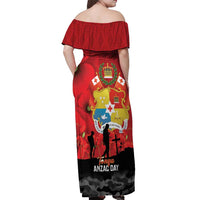 Tonga ANZAC Day Off Shoulder Maxi Dress Ngatu Pattern We Will Remember Them