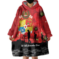 Tonga ANZAC Day Wearable Blanket Hoodie Ngatu Pattern We Will Remember Them