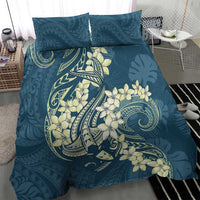 Cyan Polynesia Hammerhead Shark Tattoo With Plumeria Lei Bedding Set