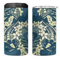 Cyan Polynesia Hammerhead Shark Tattoo With Plumeria Lei 4 in 1 Can Cooler Tumbler