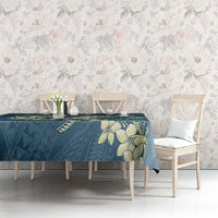 Cyan Polynesia Hammerhead Shark Tattoo With Plumeria Lei Tablecloth