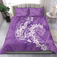 Purple Polynesia Hammerhead Shark Tattoo With Plumeria Lei Bedding Set