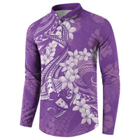 Purple Polynesia Hammerhead Shark Tattoo With Plumeria Lei Button Sweatshirt