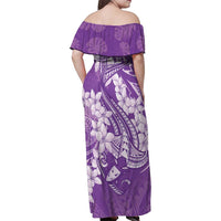 Purple Polynesia Hammerhead Shark Tattoo With Plumeria Lei Family Matching Off Shoulder Maxi Dress and Hawaiian Shirt