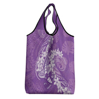 Purple Polynesia Hammerhead Shark Tattoo With Plumeria Lei Grocery Bag