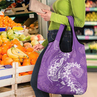 Purple Polynesia Hammerhead Shark Tattoo With Plumeria Lei Grocery Bag