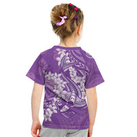 Purple Polynesia Hammerhead Shark Tattoo With Plumeria Lei Kid T Shirt