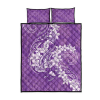 Purple Polynesia Hammerhead Shark Tattoo With Plumeria Lei Quilt Bed Set