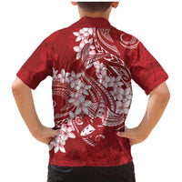 Red Polynesia Hammerhead Shark Tattoo With Plumeria Lei Family Matching Mermaid Dress and Hawaiian Shirt