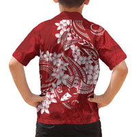 Red Polynesia Hammerhead Shark Tattoo With Plumeria Lei Family Matching Off Shoulder Short Dress and Hawaiian Shirt