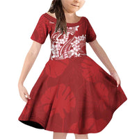 Red Polynesia Hammerhead Shark Tattoo With Plumeria Lei Family Matching Off Shoulder Short Dress and Hawaiian Shirt