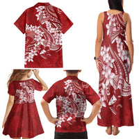 Red Polynesia Hammerhead Shark Tattoo With Plumeria Lei Family Matching Tank Maxi Dress and Hawaiian Shirt